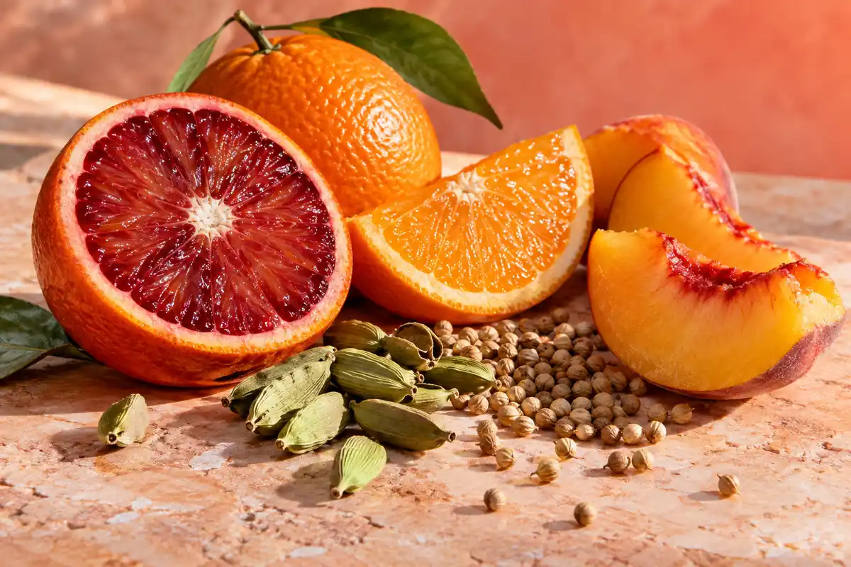 Naranja sanguina durazno y cardamomo de Touch of Pink equivalente