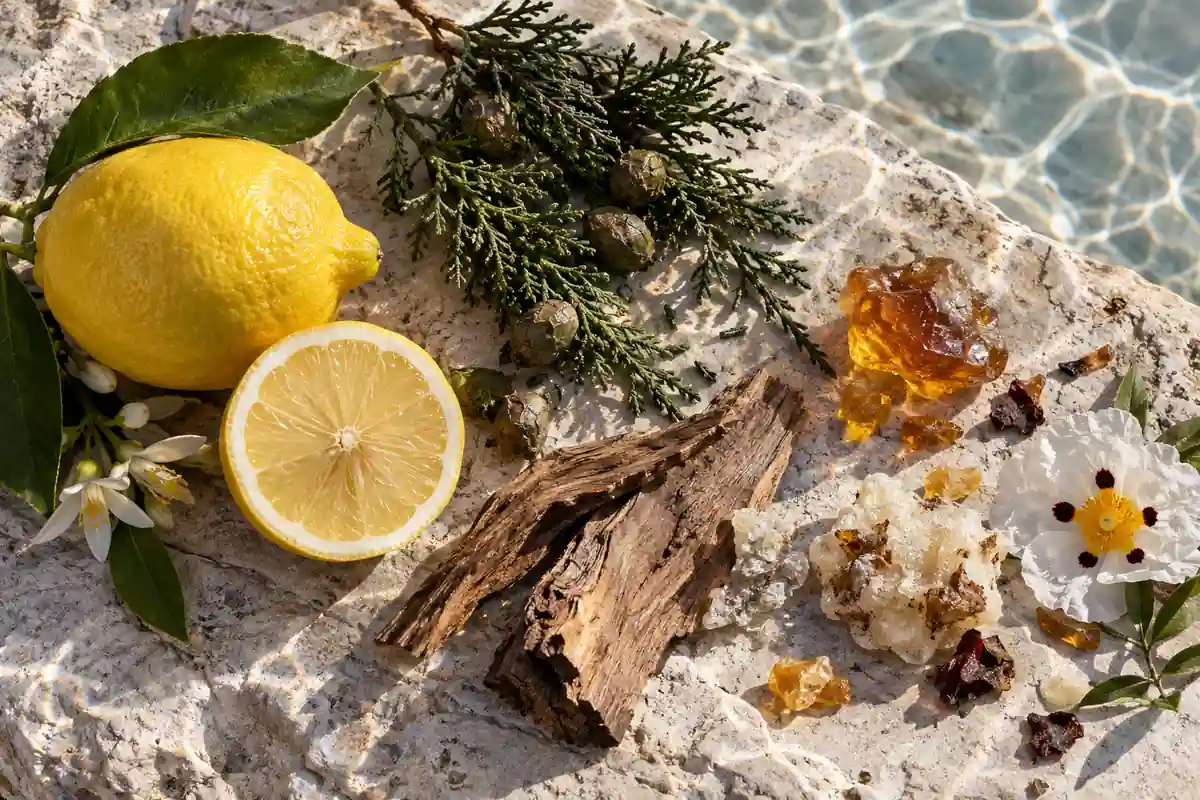 Limón, ciprés, roble, ámbar y ládano del perfume equivalente a Costa Azzurra Parfum