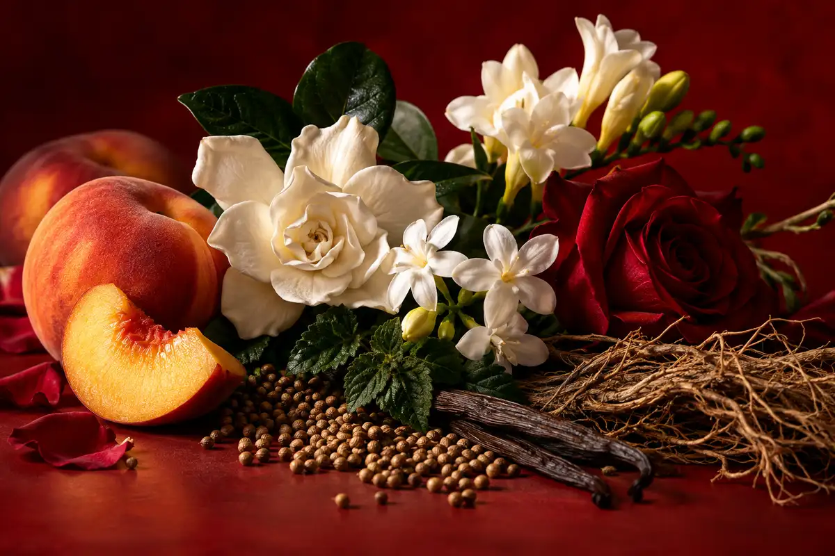 Melocotón, gardenia, rosa, pachulí y vainilla de la referencia 103