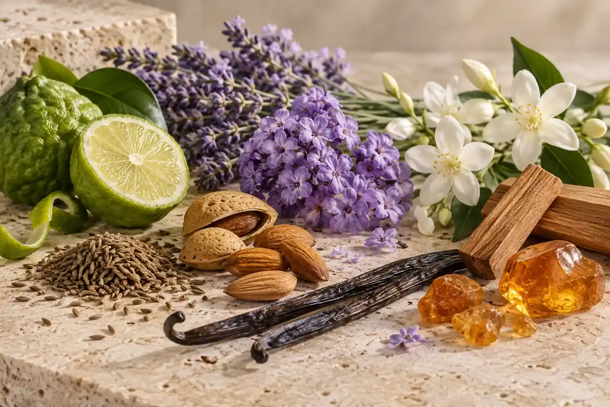 Bergamota, lavanda, almendra, vainilla, sándalo y ámbar de la referencia 614