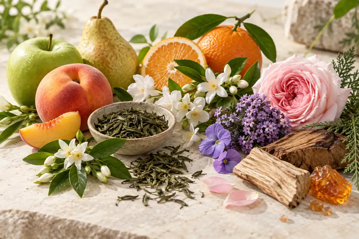 Frutas, flores, té verde, maderas y ámbar de la referencia 395