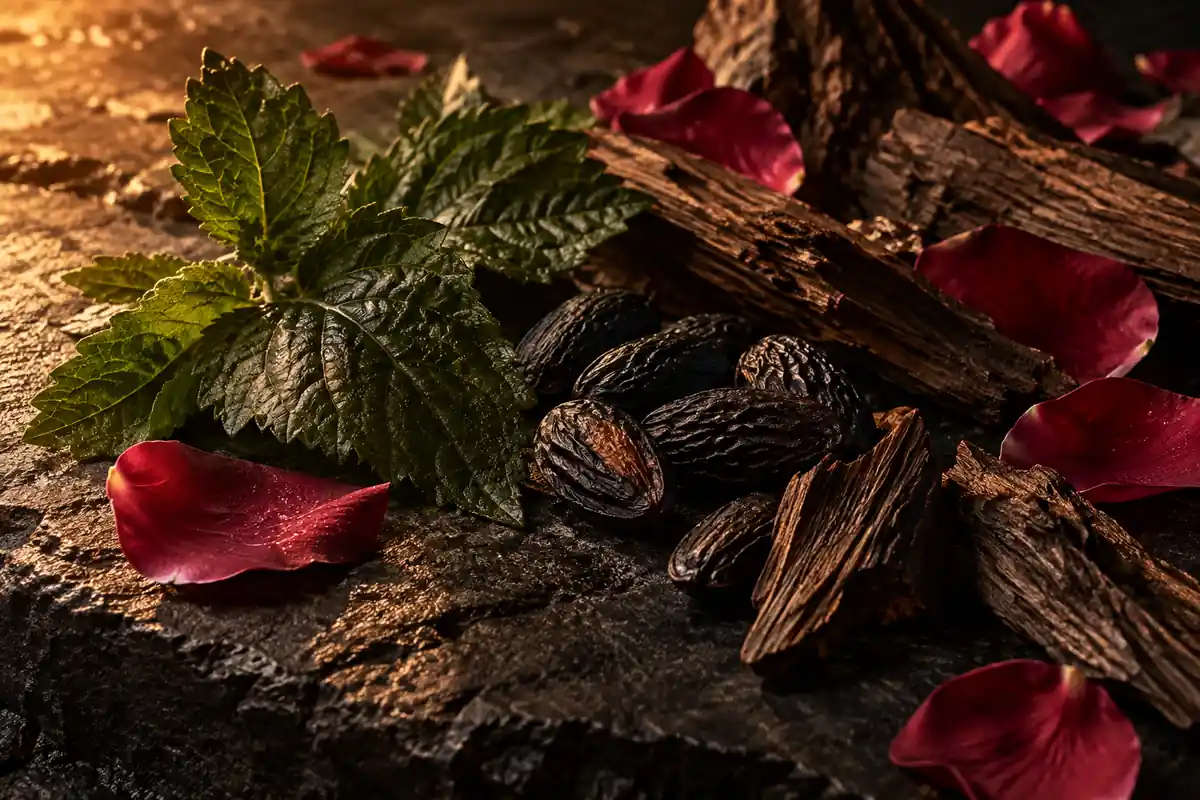 Pachulí haba tonka y maderas del perfume equivalente Rose Prick