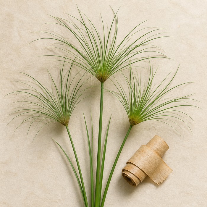 Tallos verdes de papiro de Egipto y papiro natural