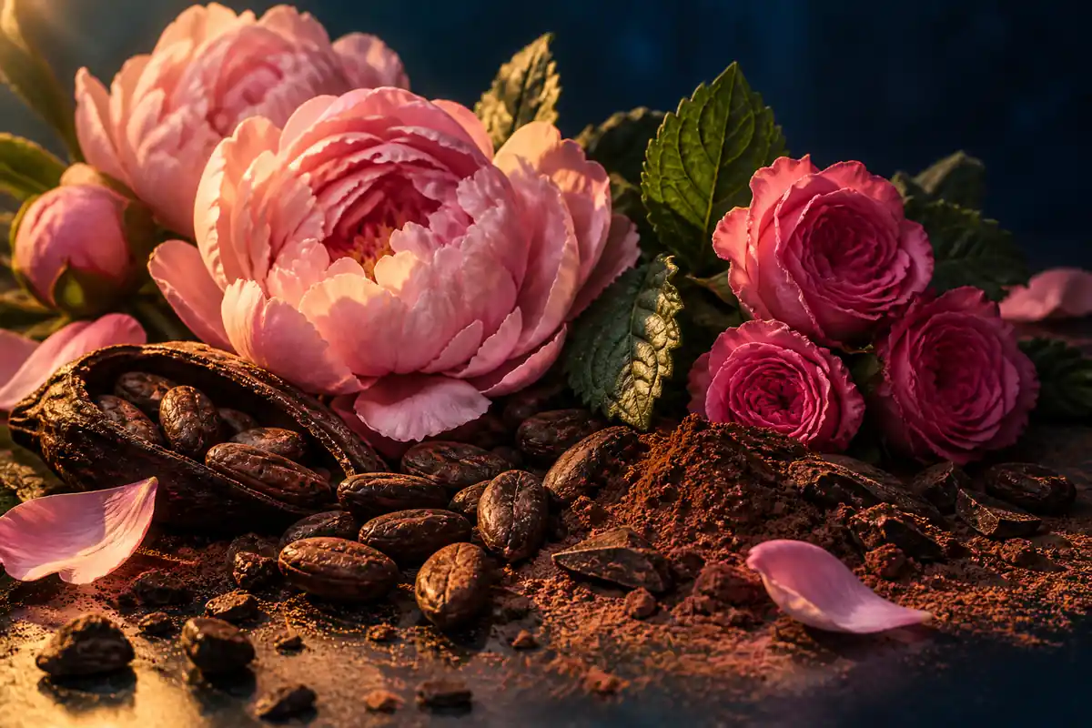 Corazón de peonía rosa y cacao Peonía rosa y cacao de la referencia 657
