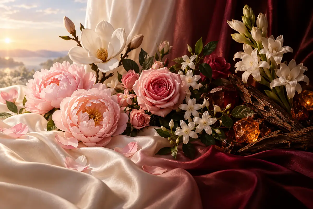 Los mejores perfumes florales de mujer equivalentes (guía 2026) 3 Perfume floral de mujer según ocasión con peonía rosa jazmín tuberosa y luz del día a la noche