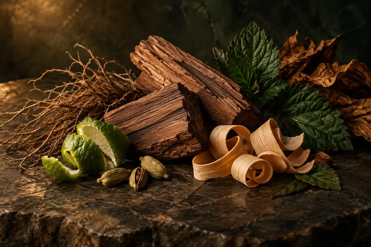 Perfumes amaderados de hombre equivalentes representados con cedro sándalo vetiver pachulí y cardamomo