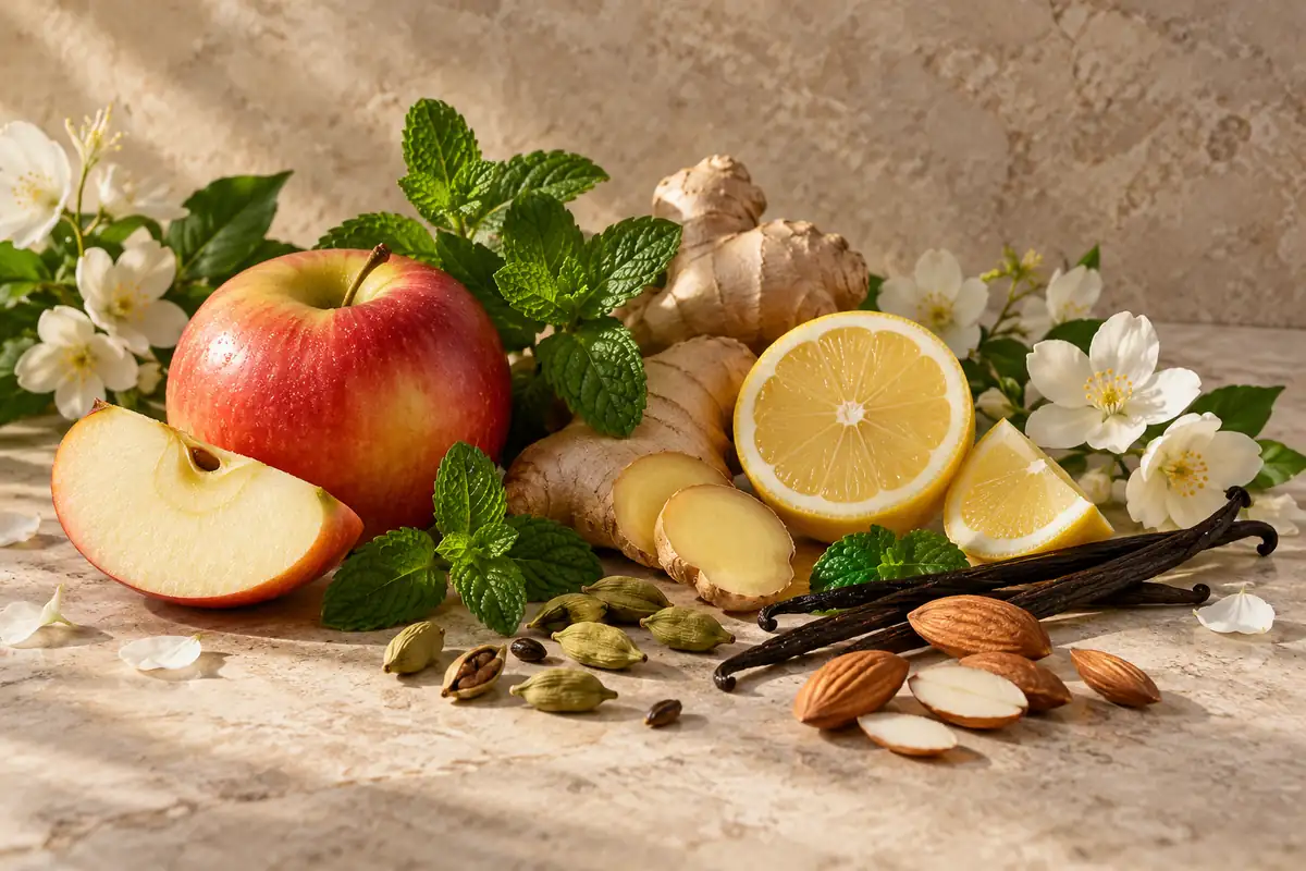 Perfumes para el amigo invisible por menos de 20 euros 3 Manzana, limón, jengibre, cardamomo, vainilla y almendras sobre piedra