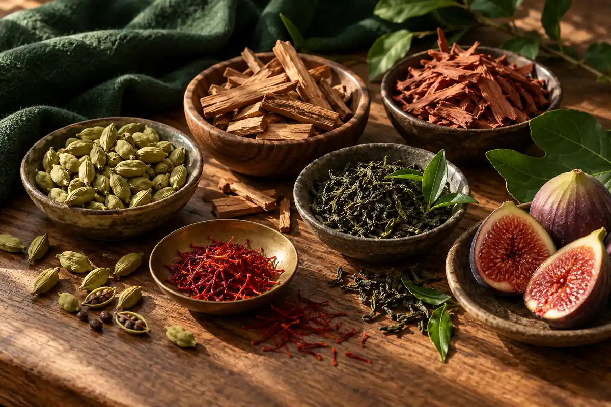 Perfumes para compartir en pareja: cómo encontrar un aroma que os guste a los dos 3 Cardamomo, maderas, higo, té y azafrán en pequeños recipientes