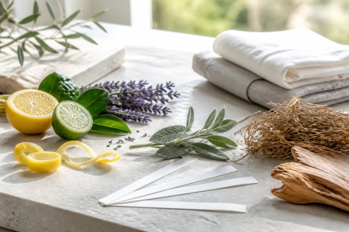 Notas frescas y elegantes de perfumes para hombre con cítricos, lavanda, salvia, vetiver y cedro