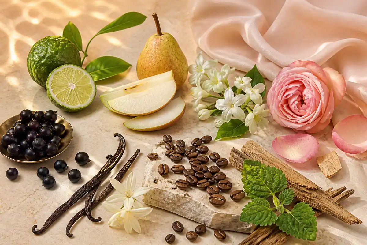Los Mejores Perfumes de Mujer Baratos: Fragancias Atractivas y Duraderas sin Gastar de Más 2 Selección visual de perfumes de mujer baratos mediante flores, cítricos, frutas y maderas