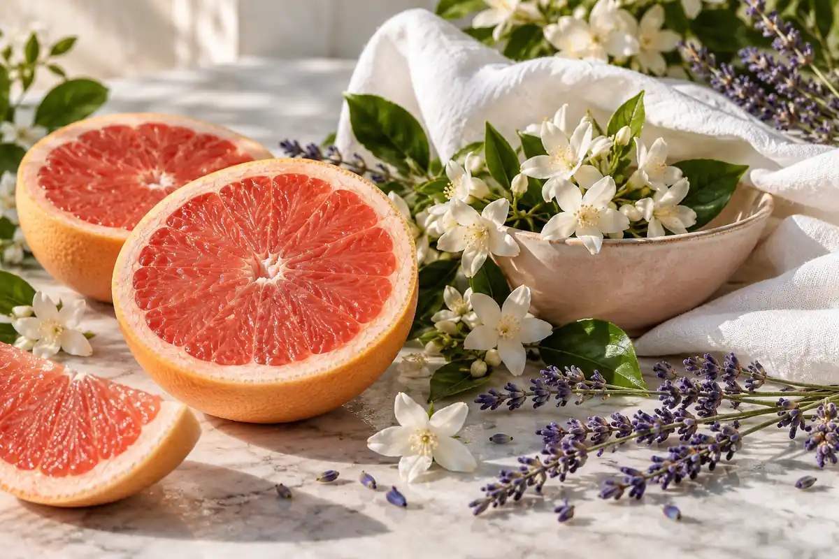 Perfumes para San Valentín: cómo elegir según el estilo de tu pareja 2 Pomelo, jazmín y lavanda junto a lino blanco