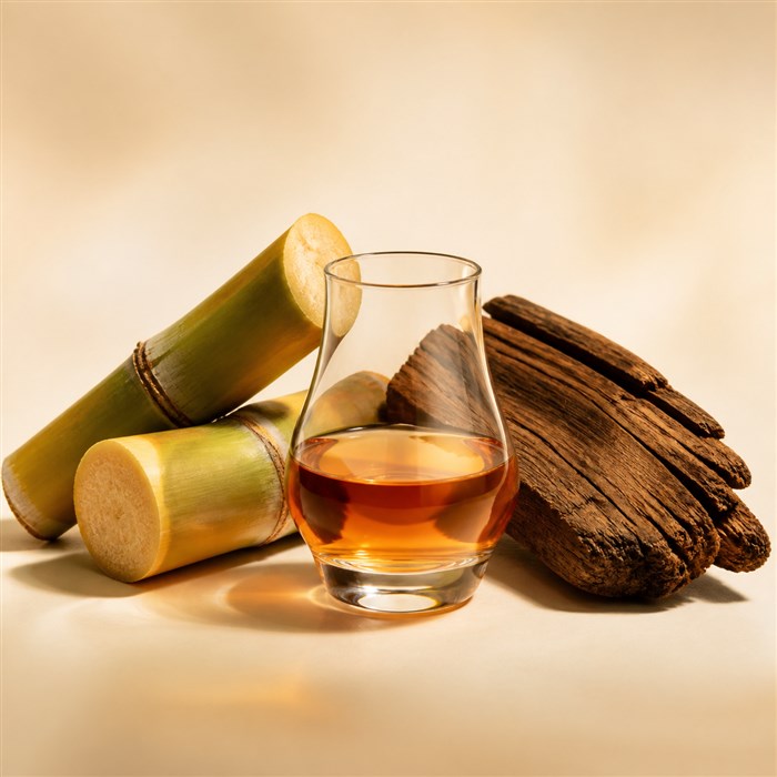Ron ámbar con caña de azúcar y madera de roble