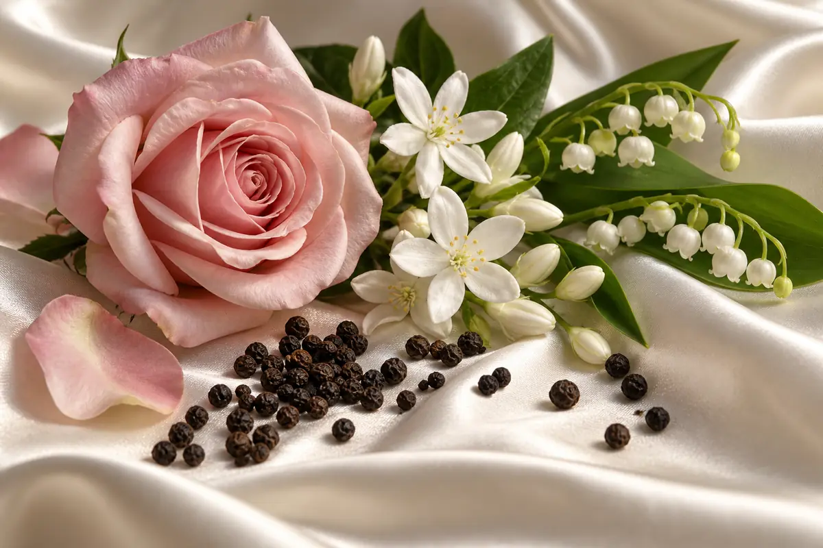 Rosa jazmín lirio del valle y pimienta de Eau du Soir equivalente