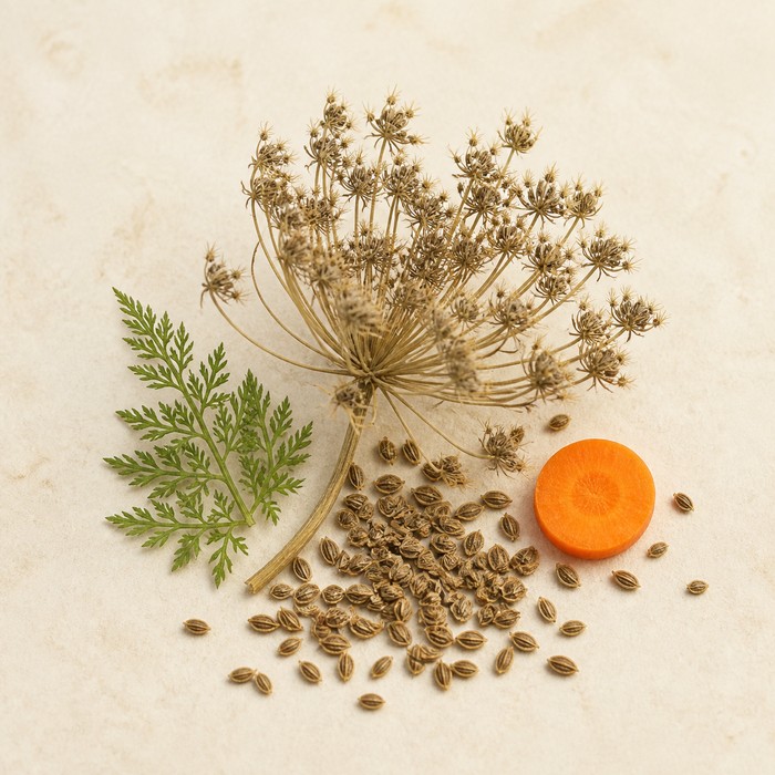 Semillas y umbela seca de zanahoria silvestre