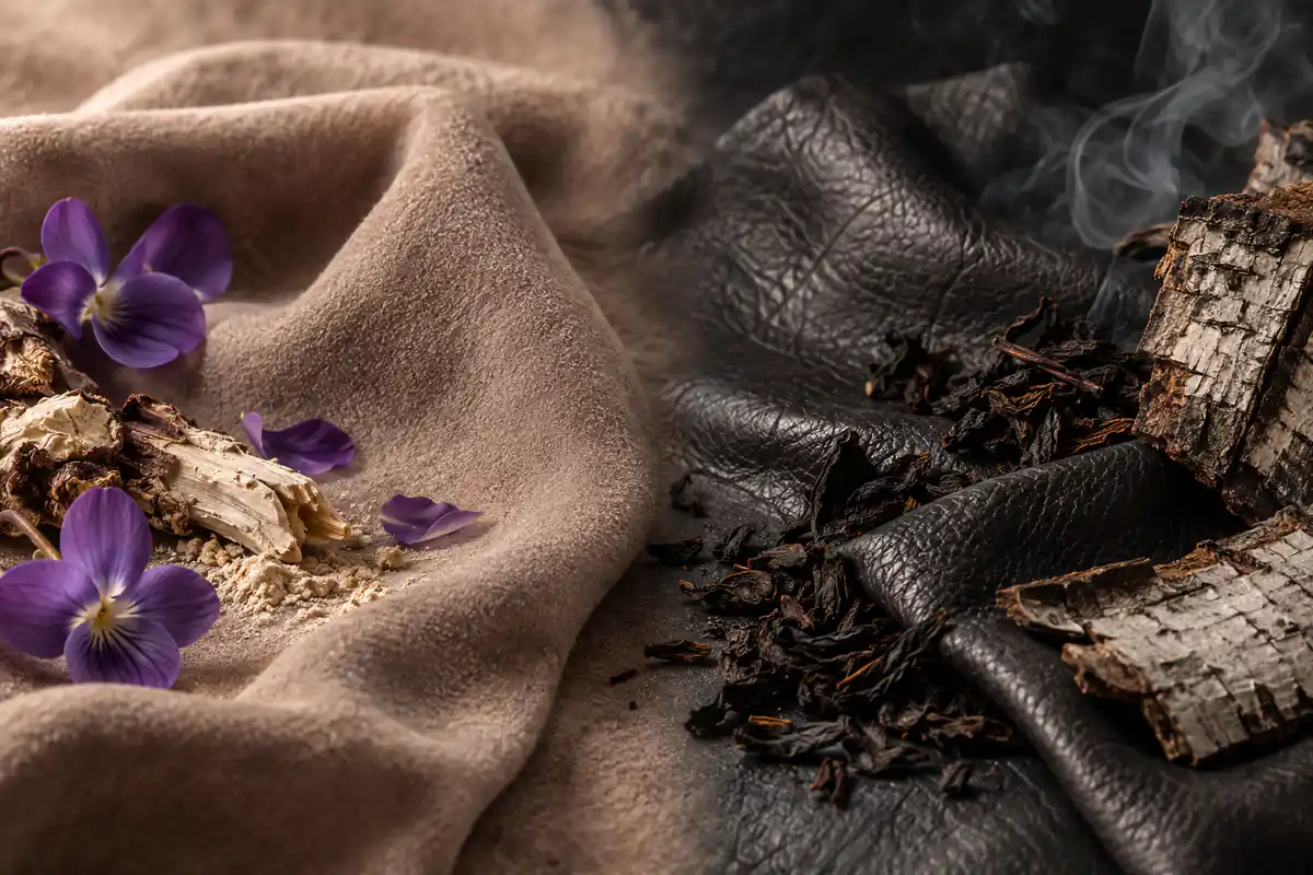 Tipos de perfumes de cuero: gamuza suave y cuero oscuro ahumado
