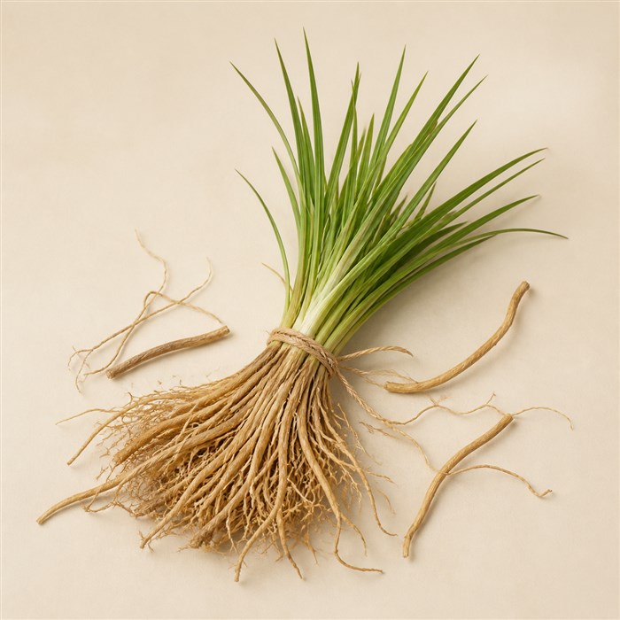 Raíces y hojas verdes de vetiver de Haití
