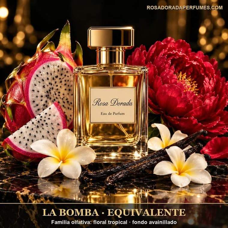 La Bomba Carolina Herrera Equivalencia: notas y precio desde 3€ | Rosa Dorada 8 Perfume La Bomba de Carolina Herrera equivalente para mujer, familia floral tropical