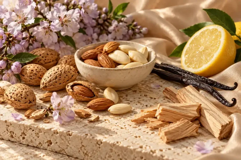 Perfumes de almendra: cómo elegir entre cítricos, flores y vainilla 8 Almendras con lila, vainilla, cítrico y madera sobre travertino