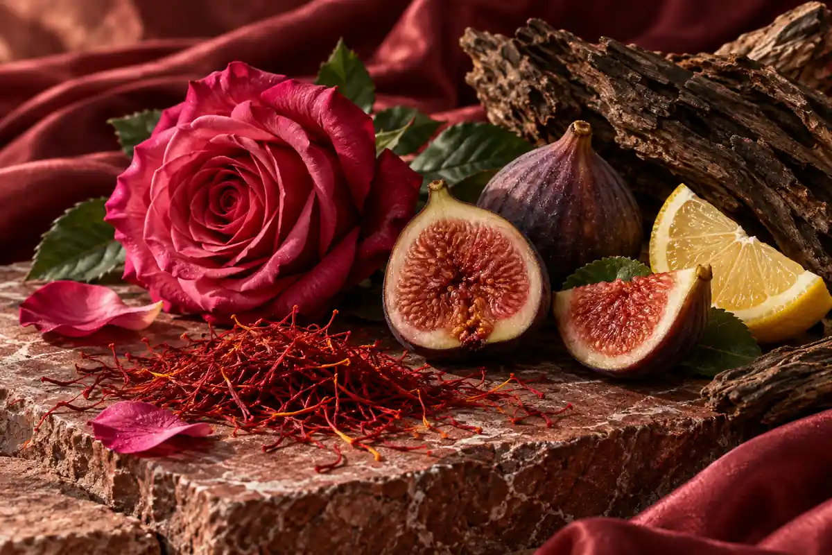 Perfumes de azafrán: cómo elegir entre flores, oud y tabaco 3 Azafrán con rosa, higo, limón y madera oscura