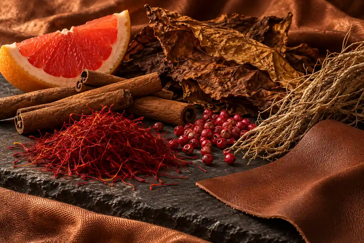 Perfumes de azafrán: cómo elegir entre flores, oud y tabaco 4 Azafrán con canela, pimienta rosa, tabaco, cuero y vetiver