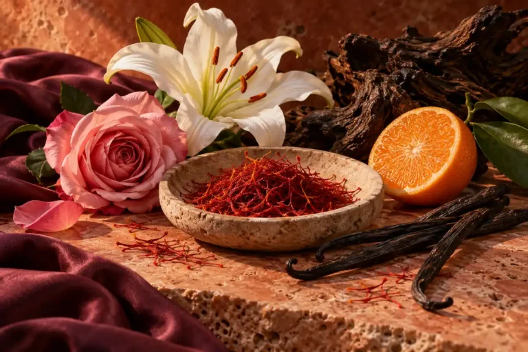 Perfumes de azafrán: cómo elegir entre flores, oud y tabaco 3 Azafrán con rosa, azucena, mandarina, vainilla y madera