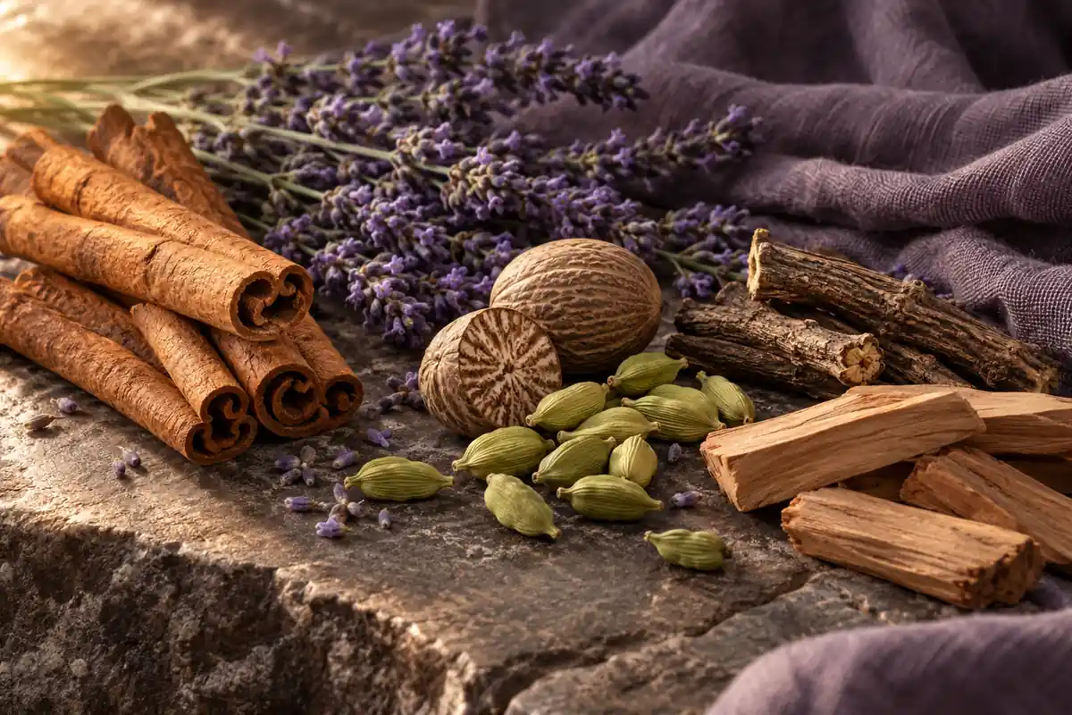Canela con lavanda, nuez moscada, cardamomo y regaliz