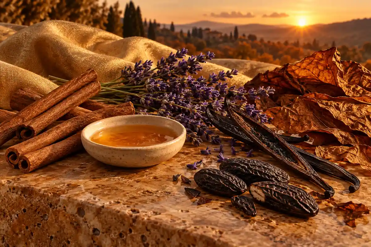 Canela con miel, vainilla, tonka, lavanda y hojas de tabaco