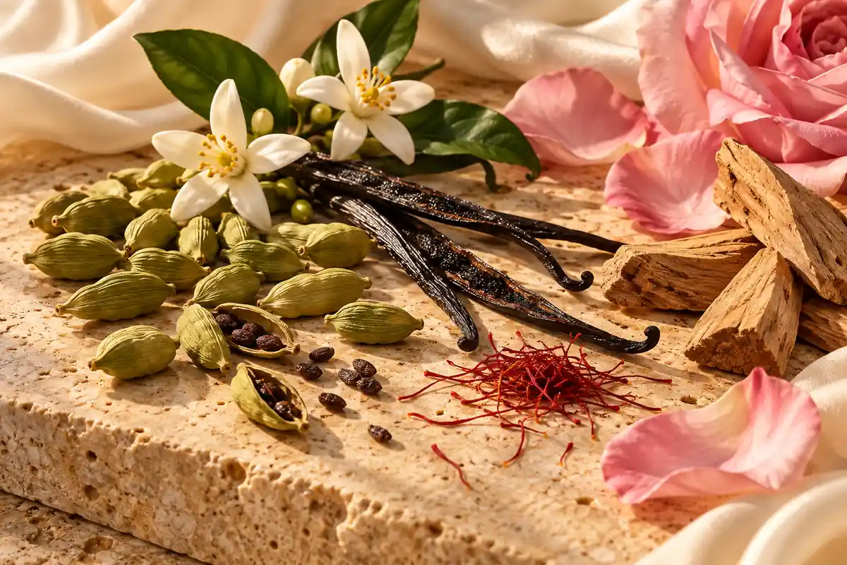 Perfumes de cardamomo: opciones cítricas, de café y avainilladas 4 Cardamomo con vainilla, azafrán, rosa y flores de azahar