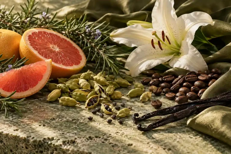 Perfumes de cardamomo: opciones cítricas, de café y avainilladas 4 Cardamomo con pomelo, romero, flores blancas, café y vainilla
