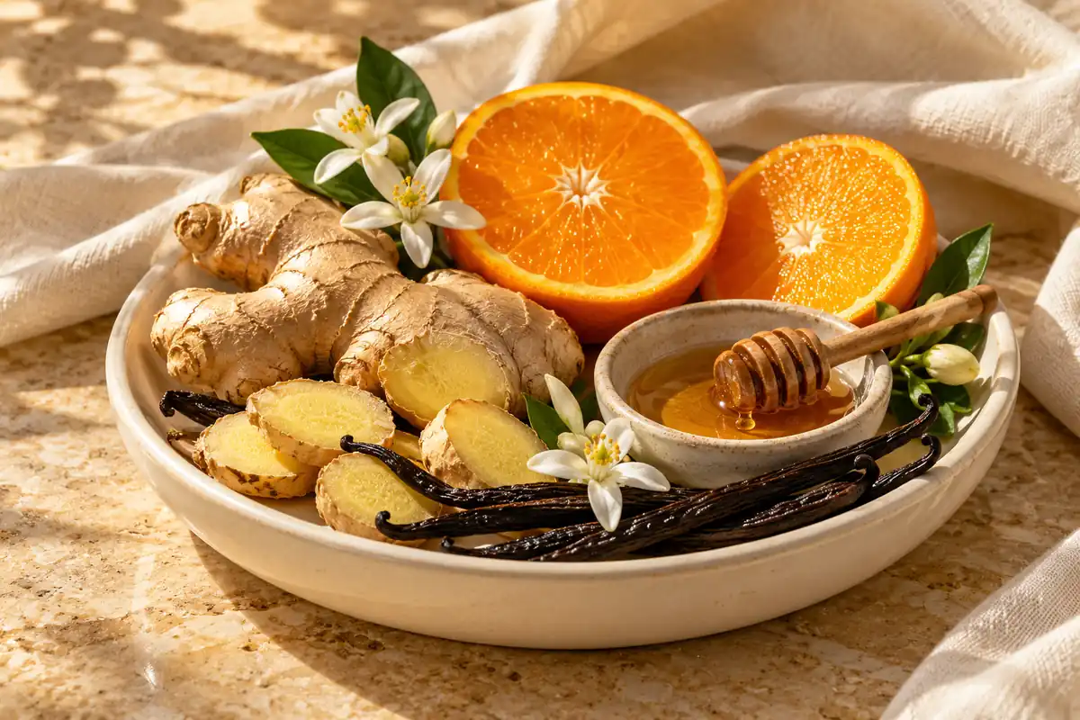 Jengibre con naranja, azahar, vainilla y miel