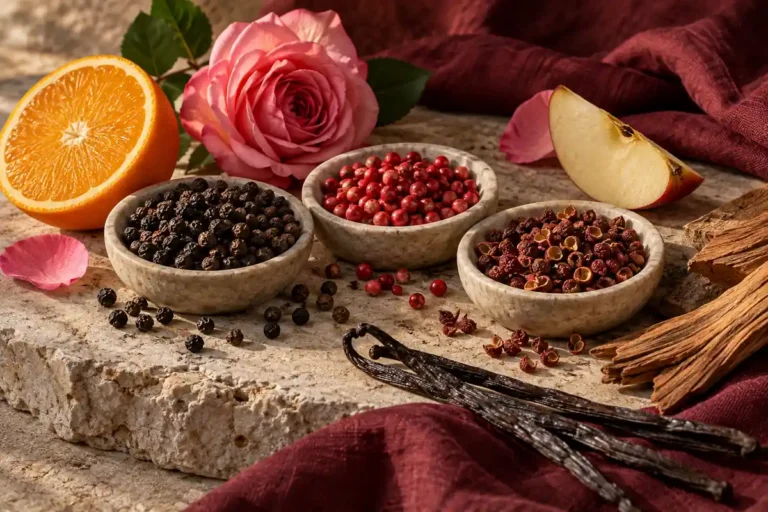 Perfumes de pimienta: cómo comparar negra, rosa y Sichuan 1 Pimientas de distintos colores con cítricos, rosa, manzana, vainilla y madera