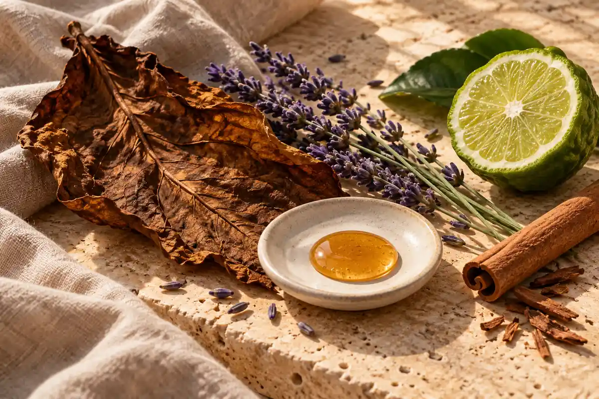 Hoja de tabaco con lavanda, miel, cítrico y canela