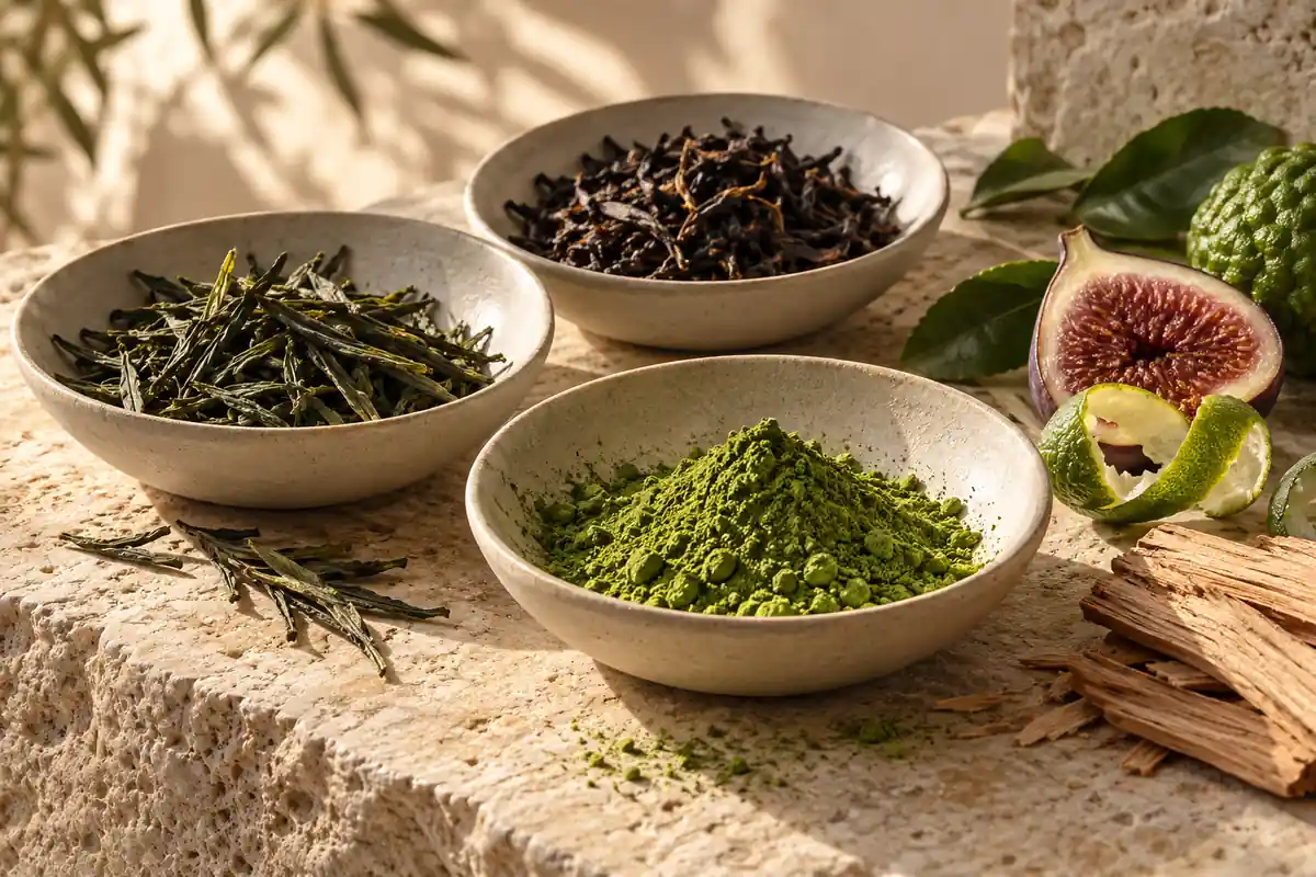 Té verde, té negro y matcha con bergamota, higo y cedro