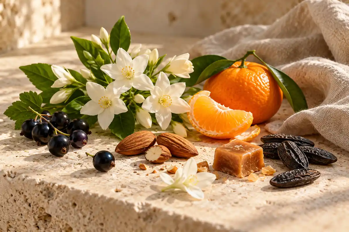 Jazmín, mandarina, grosella negra, almendras, toffee y tonka: perfil de inspiración de Rosa Dorada 673